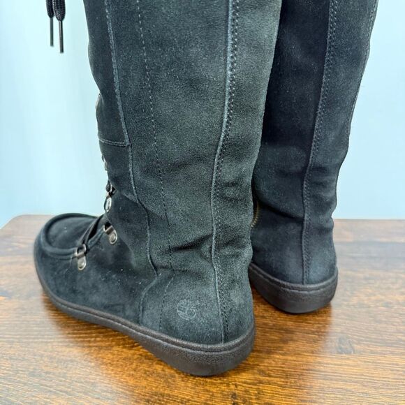 Timberland Women’s black leather suede tall boot size 7 side zip - Picture 7 of 14